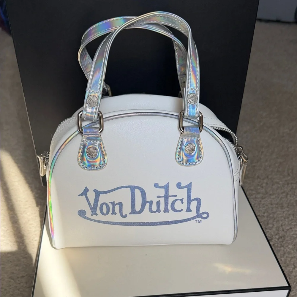 Von Dutch White Mini Dome Bag with Iridescent Handles - Picture 2 of 10